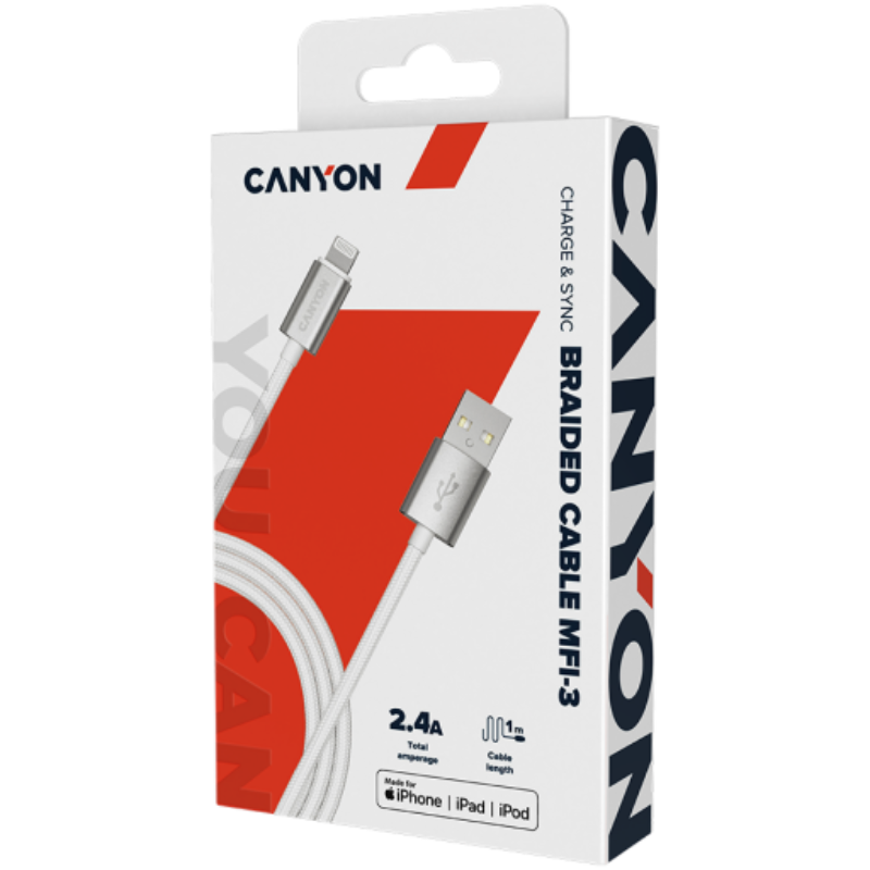 CANYON cable MFI-3 Lightning 12W 1m White
