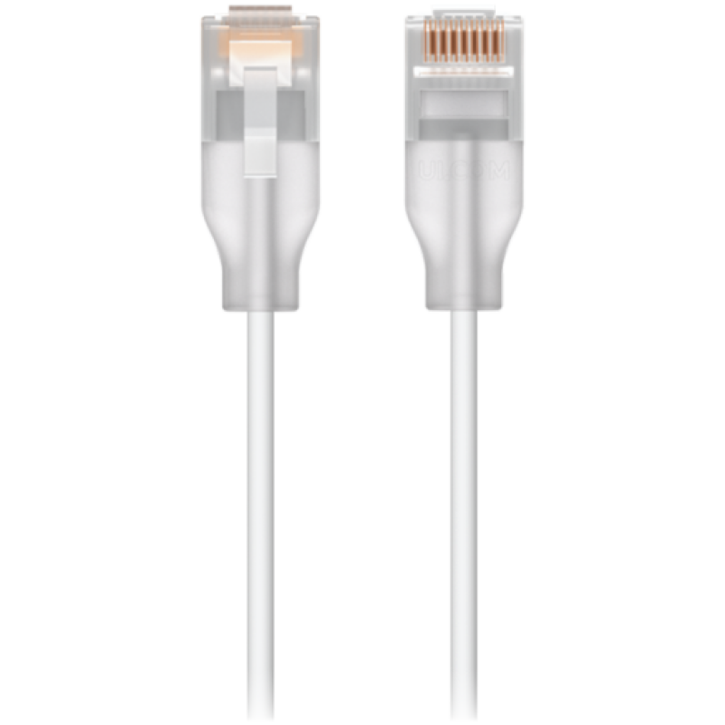 Ubiquiti UACC-Cable-Patch-EL-0.15M-W-24 Nano-thin patch cable with 2.5 GbE and PoE++ support designed to show Etherlighting™ effects, Translucent booted RJ45 for optimal Etherlighting™ brightness, Outer diameter 2.5 mm
