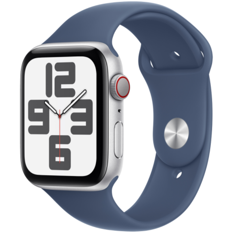 Apple Watch SE GPS + Cellular 44mm Silver Aluminium Case with Denim Sport Band – S/M,Model A2724