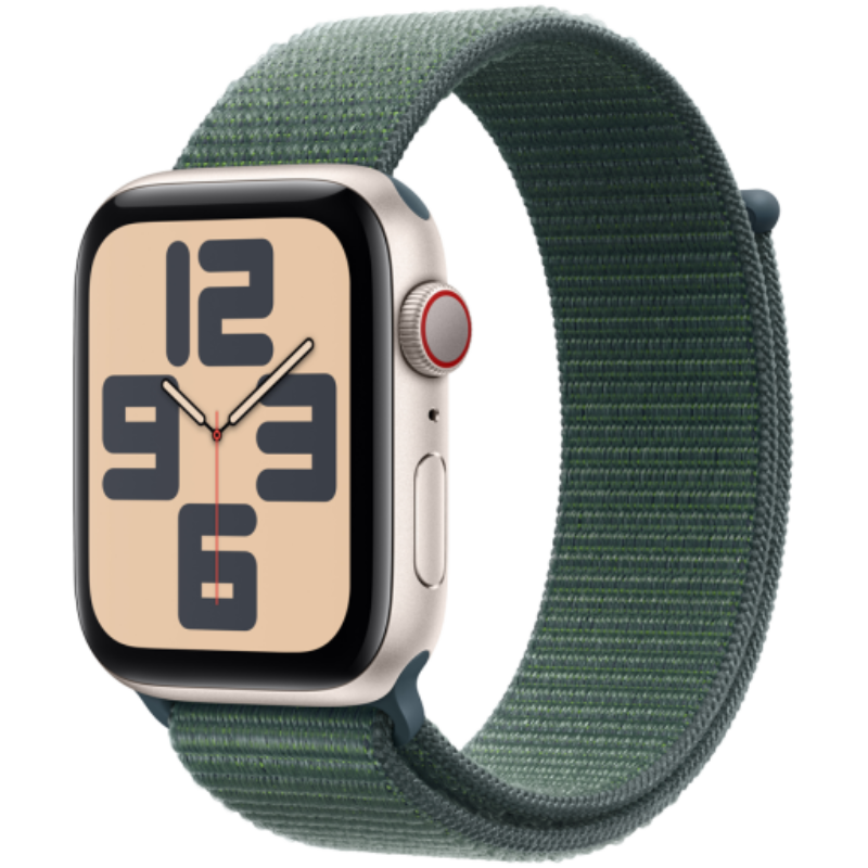 Apple Watch SE GPS + Cellular 44mm Starlight Aluminium Case with Lake Green Sport Loop,Model A2724