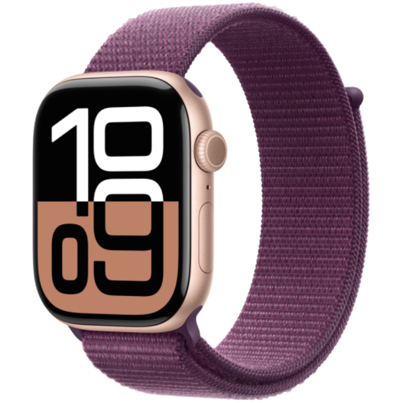 Apple Watch Series 10 GPS + Cellular 42mm Rose Gold Aluminium Case with Plum Sport Loop,Model A3001