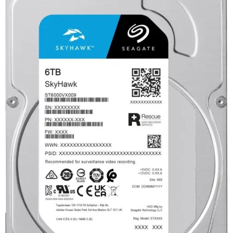 Seagate Skyhawk ST6000VX009 6TB 3.5” HDD Surveillance Drives; SATA 6GB/s Interface; 8+ Bays Supported; MTBF: 1M Hr’s; Camera’s