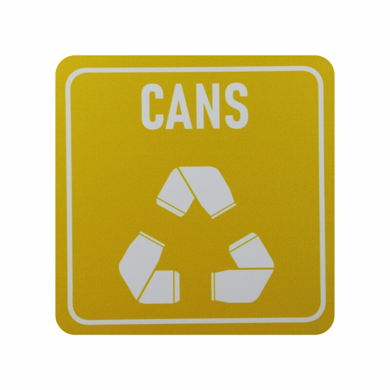 SIGN SYMBOLIC YELLOW PRINTED CANS ONLY RECYCLE SIGN ON WHITE ACP 150*150mm