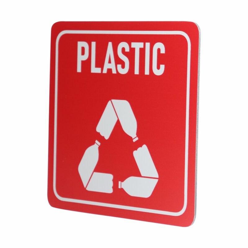 SIGN SYMBOLIC RED PRINTED PLASTIC ONLY RECYCLE SIGN ON WHITE ACP 150*150mm