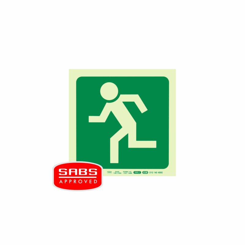 Photoluminescent 190MM Safety Sign – E28-Running Man Facing Left