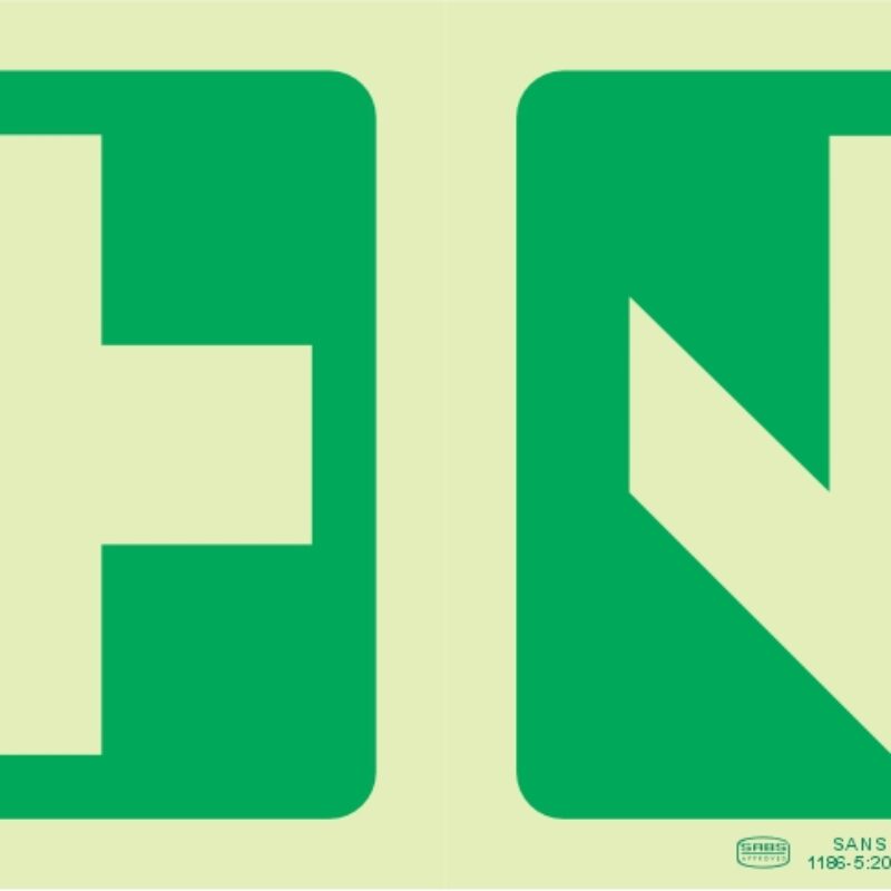 Photoluminescent 190MM Safety Sign – E7A-Green Cross+Arrow Down