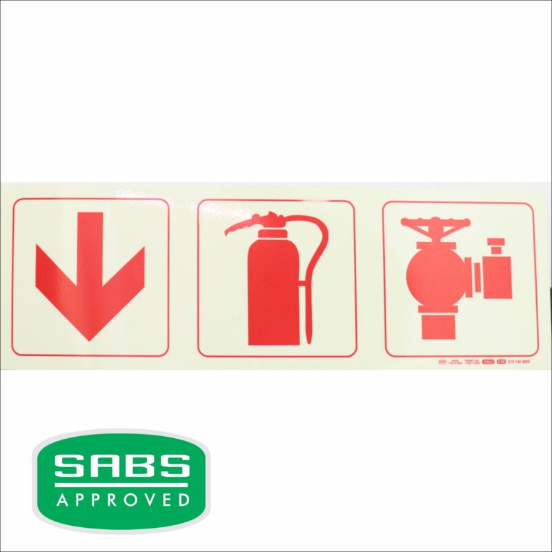 Photoluminescent 190mm Safety Sign F10 Arrow Down Fire Extinguisher Fire Hydrant