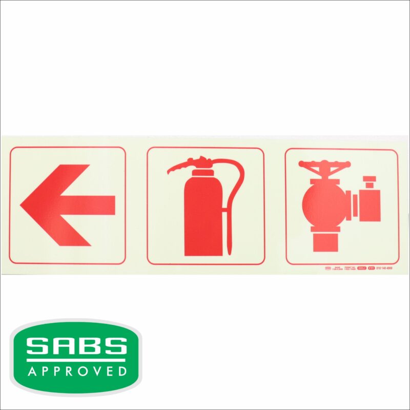 Photoluminescent 190mm Safety Sign F11 Arrow Left Fire Extinghuisher Fire Hydrant