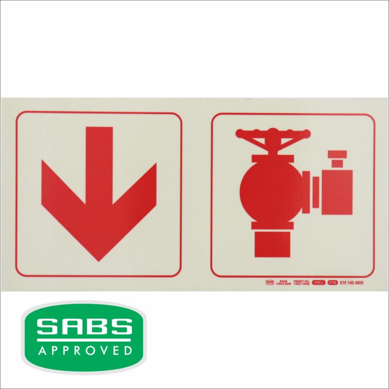 Photoluminescent 190mm Safety Sign F15 Arrow Down Fire Hydrant