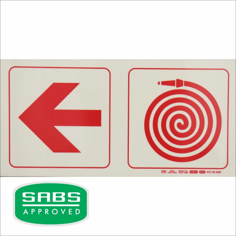 Photoluminescent 190mm Safety Sign F17 Arrow Left Fire Hose Reel