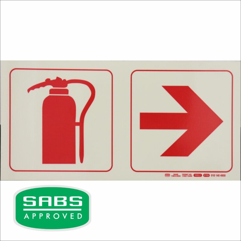 Photoluminescent 190mm Safety Sig F19 Fire Extinguisher Arow Right