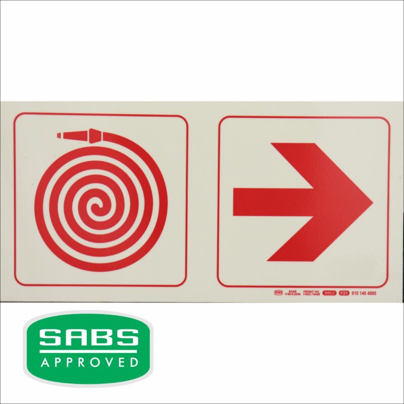 Photoluminescent 190mm Safety Sign F20 Fire Hose Reel Arrow Right