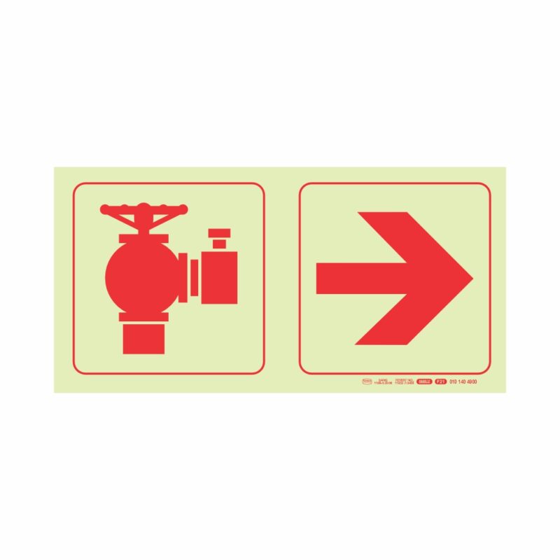 Photoluminescent 190mm Safety Sign Fire Hydrant Arrow Right