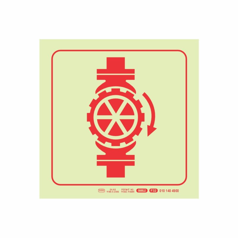 Photoluminescent 190mm Safety Sign F32 Sprinkler Stop Valve