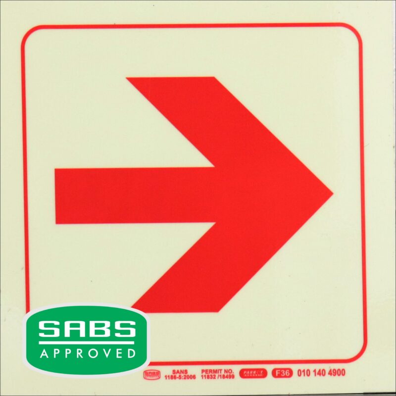 Photoluminescent 190mm Safety Sign F36 Arrow Right