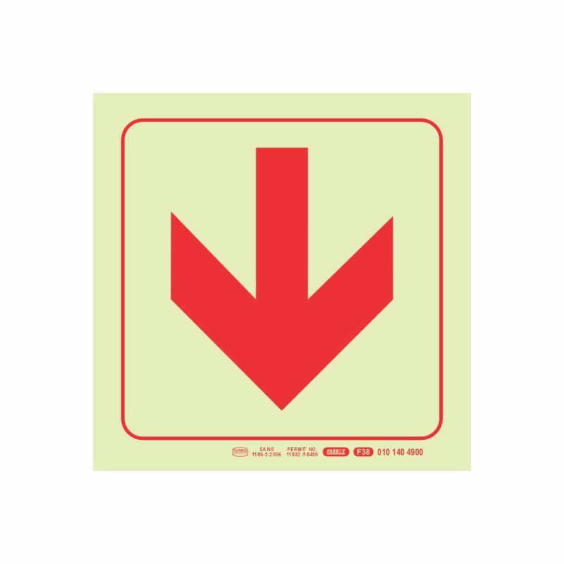 Photoluminescent 190mm Safety Sign F38 Arrow Down