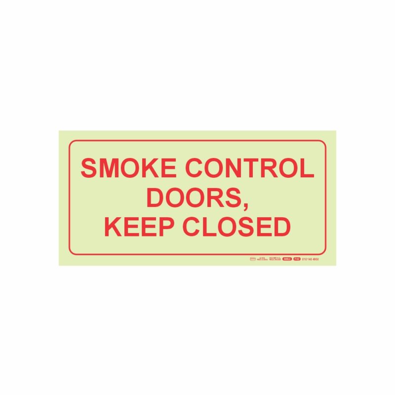 Photoluminescent 190mmSafety Sign F42 Smoke Control Doors Keep Closed