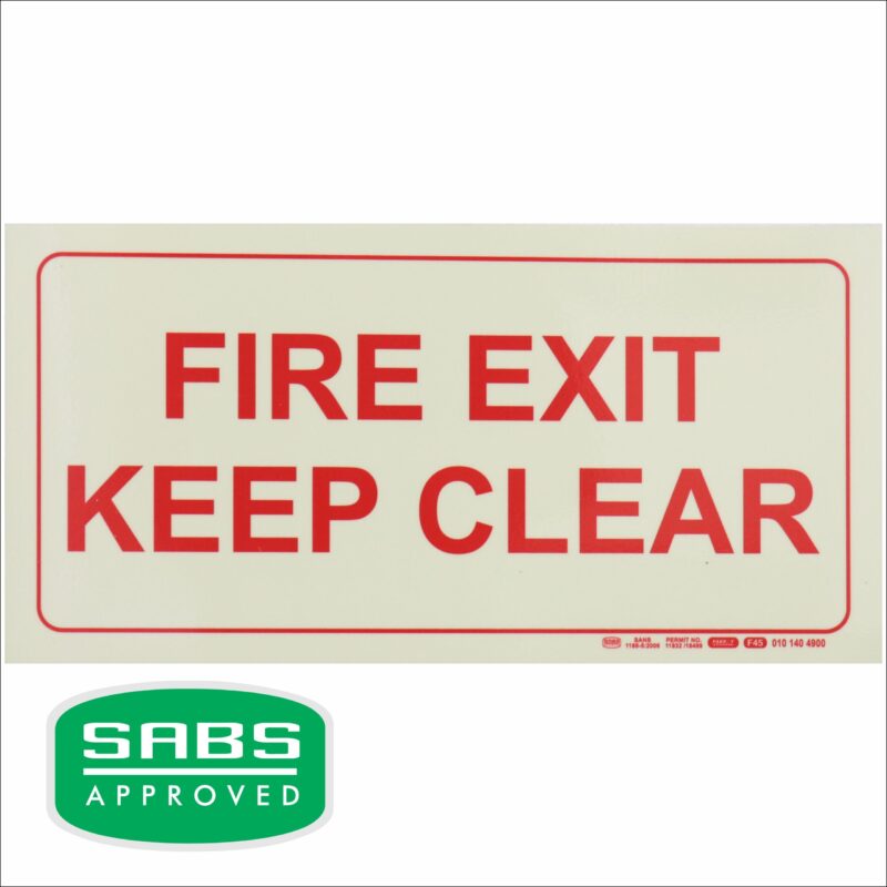 Photoluminescent 190mm Safety Sign F45 Fire Exit Keep Clear