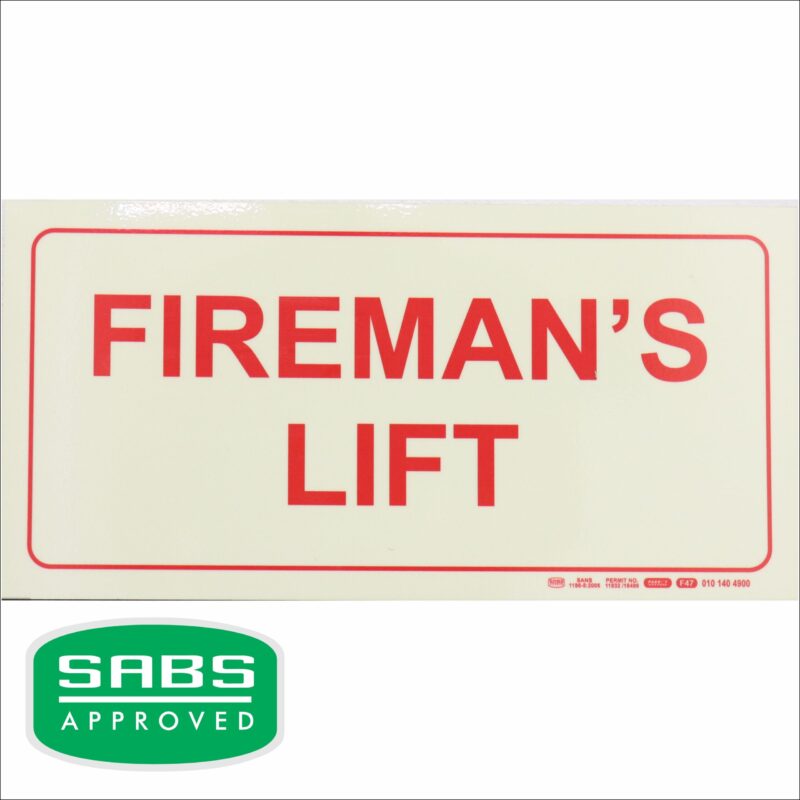 Photoluminescent 190mm Safety Sign F47 Firemans Lift
