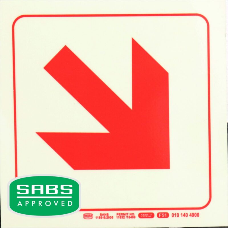 Photoluminescent 190mm Safety Sign F51 Diagonal Arrow Down And Right