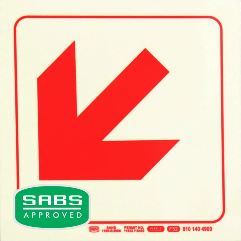Photoluminescent 190mm Safety Sign F52 Diagonal Arrow Down And Left