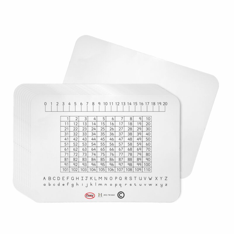 WRITING SLATE 1-110 NUMBER CHART, 0-20 NUMBERLINE, JUNIOR ALPHABET A-Z PACK OF 10