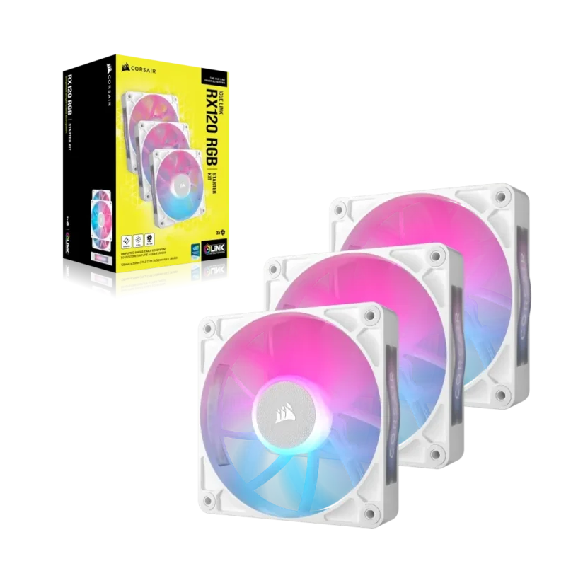Corsair RX RGB Series; iCUE LINK RX120 RGB White; 120mm Fan; Triple Pack