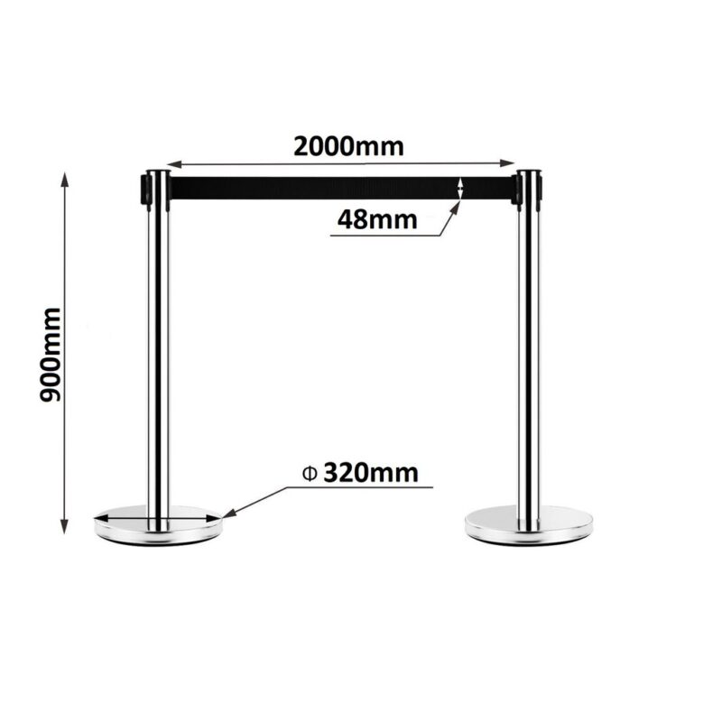 Box of 2 – Retractable Chrome Queue Barrier with Black Belt 910x320mm