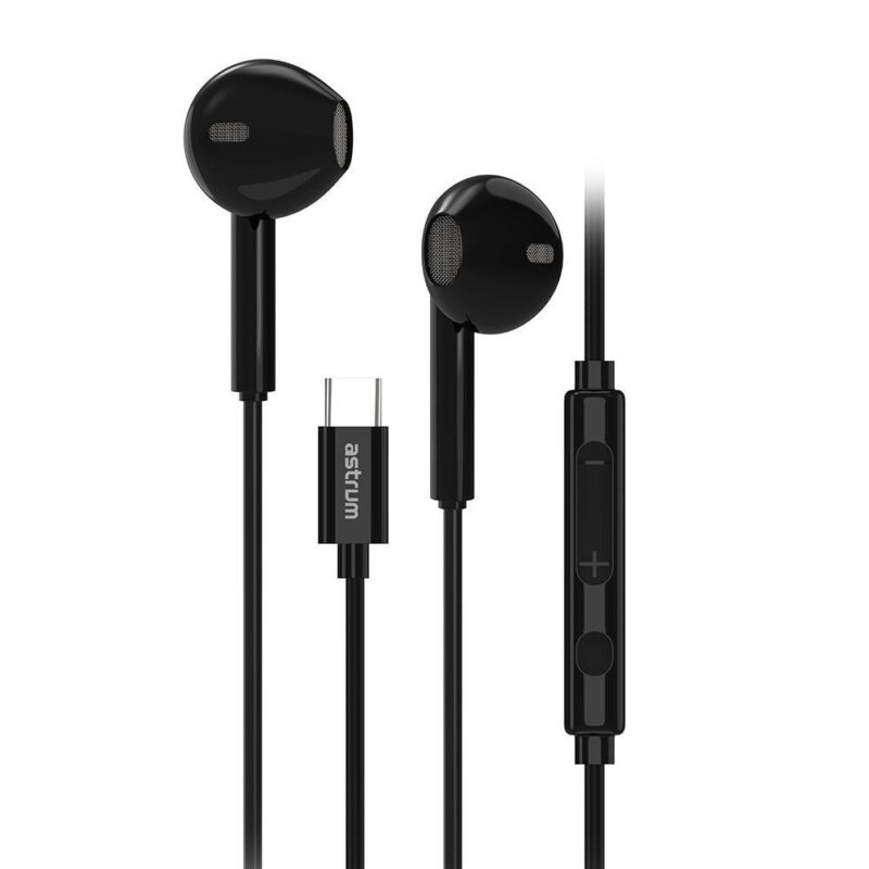 EB500 USB-C Stereo Metal Earphones with Mic – Black