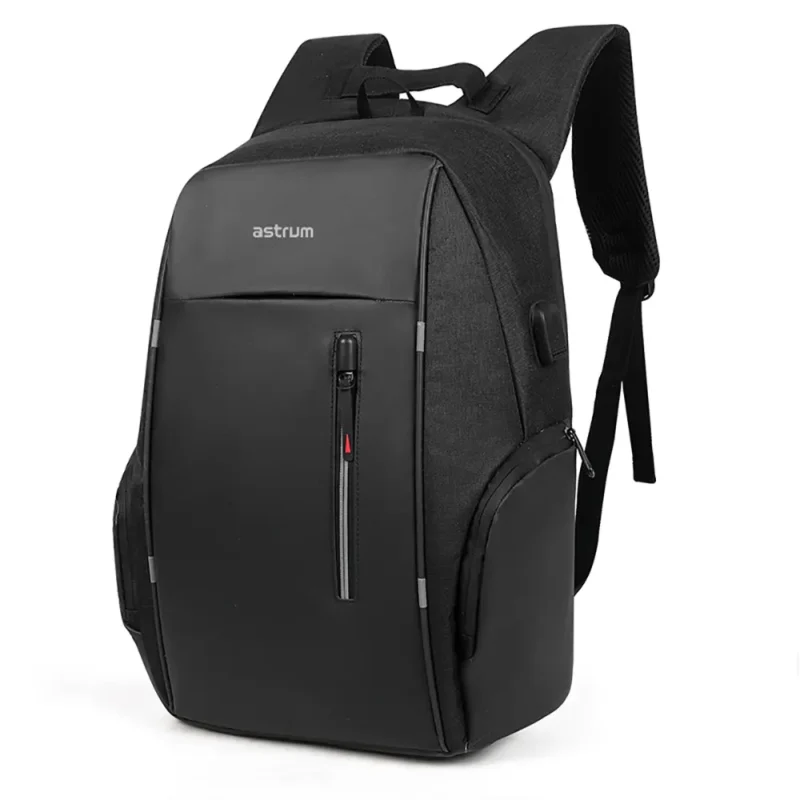LB210 15" PU + Nylon Laptop Backpack with USB – Black
