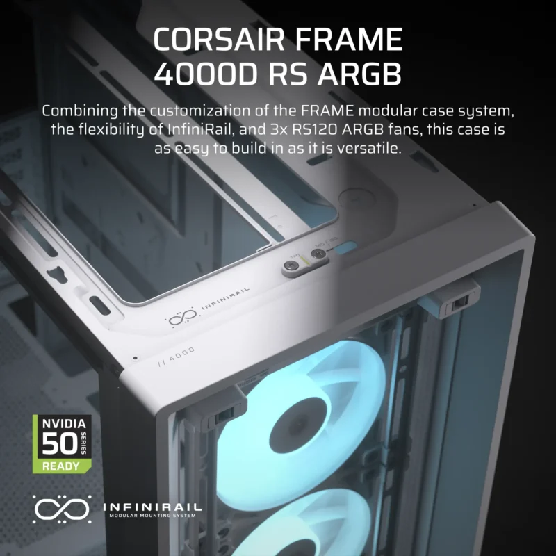 FRAME 4000D RS ARGB White Mid-Tower PC Case; 2x 3.5” |  2x 2.5” Drive Bays; Up to 360mm Radiator; 3x RS ARGB PWM Fans;