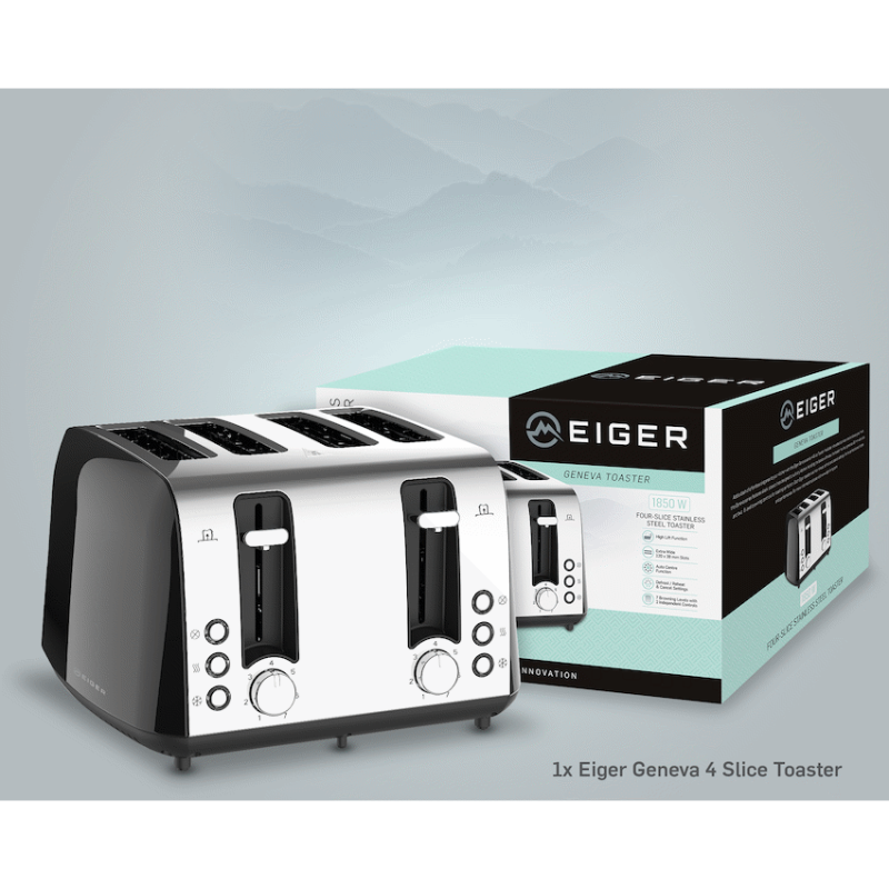 EIGER GENEVA 4 SLICE STAINLESS STEEL TOASTER – BLACK
